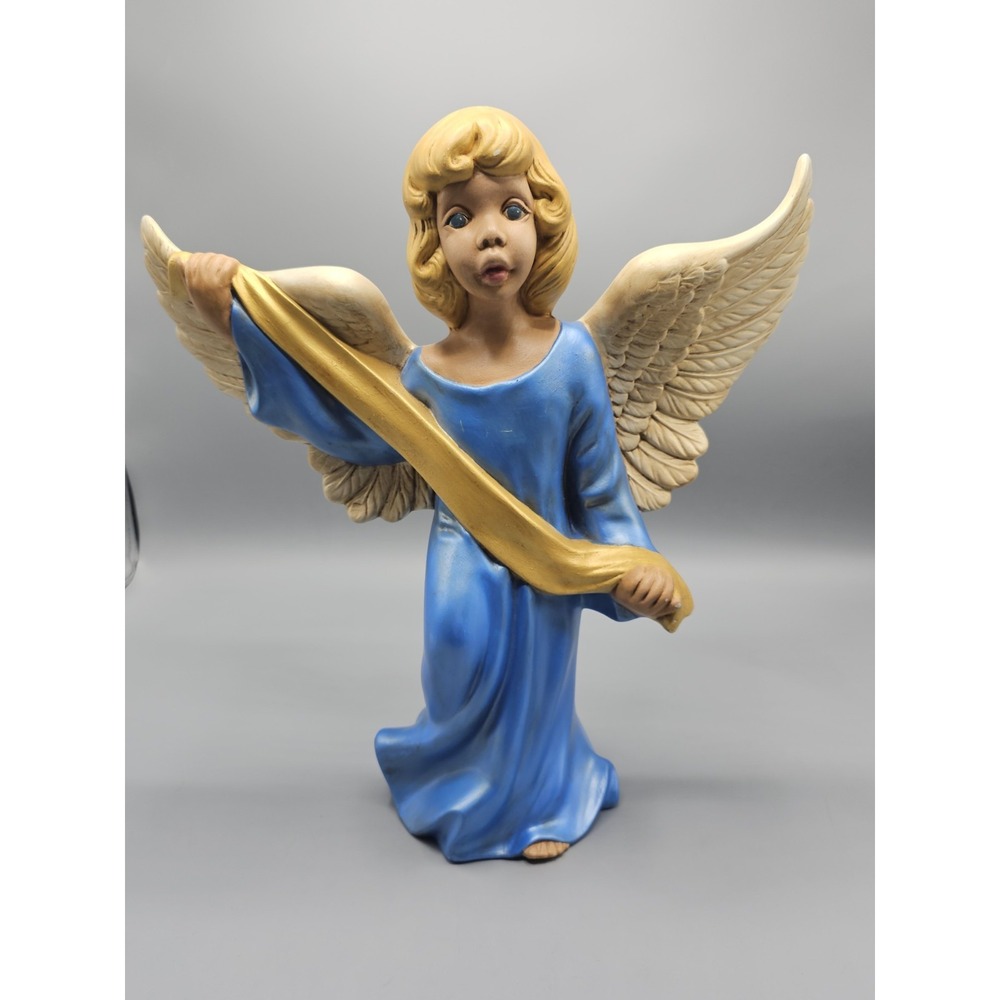 Vintage Ceramic Large 14" Angel Figure‎ Statue Blue Blonde Hair Detailed Angelic